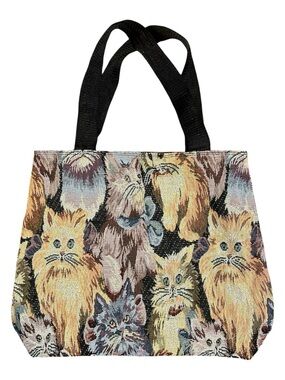 Cat Tapestry Tote Bag with Black Handles